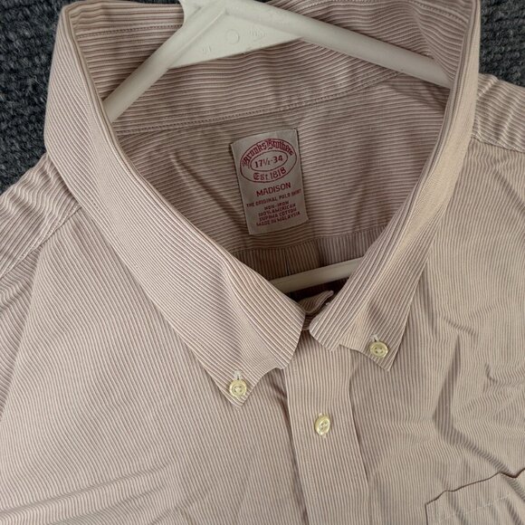 Brooks Brothers Non Iron Button Up Shirt Men Striped 17.5 34 Madison Supima - Picture 7 of 16